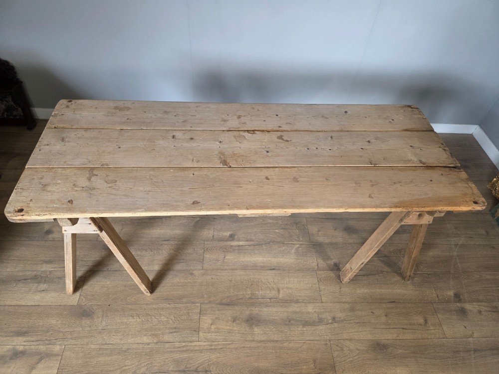 Antique Pine Trestle Dining Table  View VI