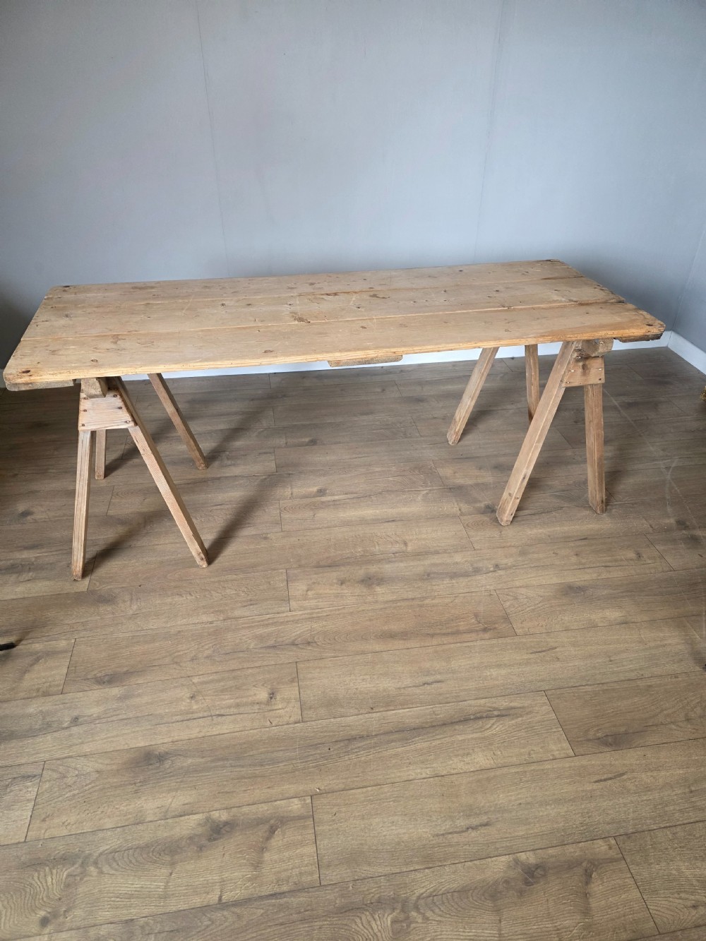 Antique Pine Trestle Dining Table  View X
