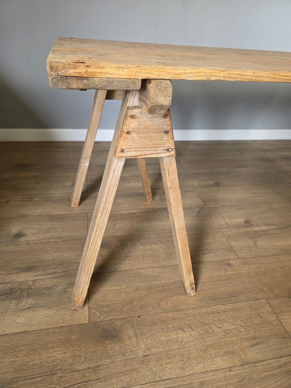 Antique Pine Trestle Dining Table  View XI