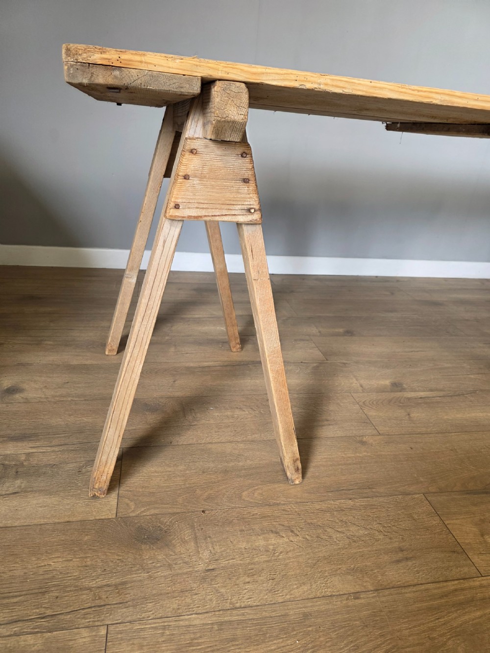 Antique Pine Trestle Dining Table  View XII