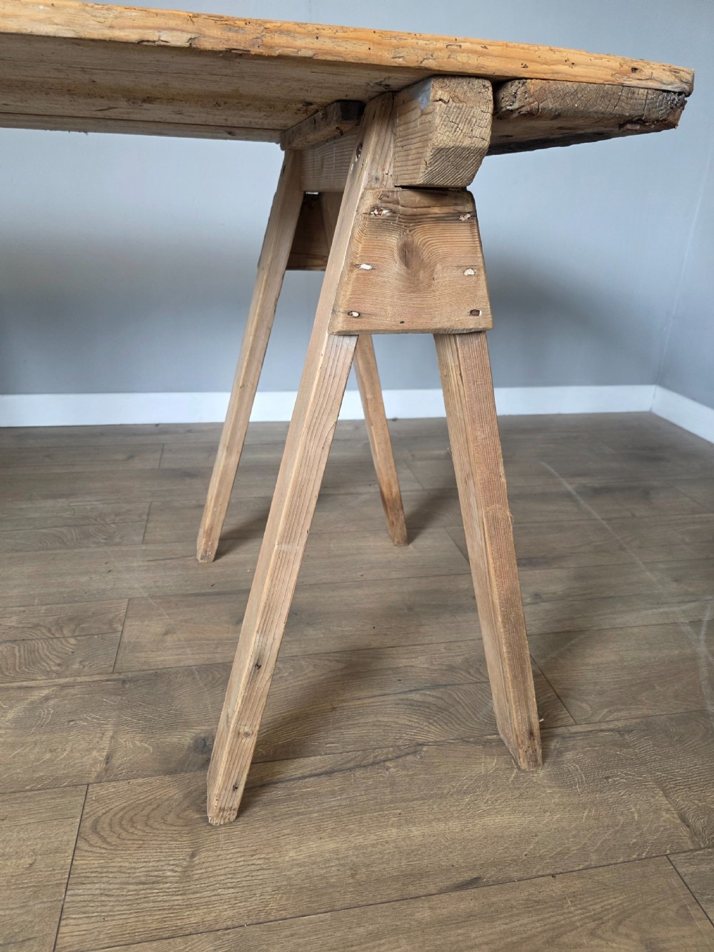 Antique Pine Trestle Dining Table  View XV