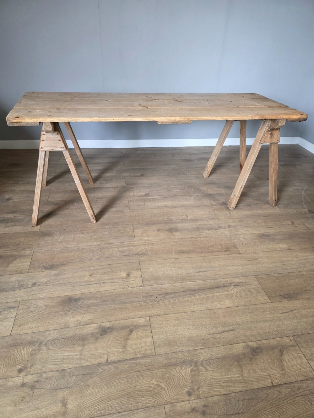 Antique Pine Trestle Dining Table  View XVII