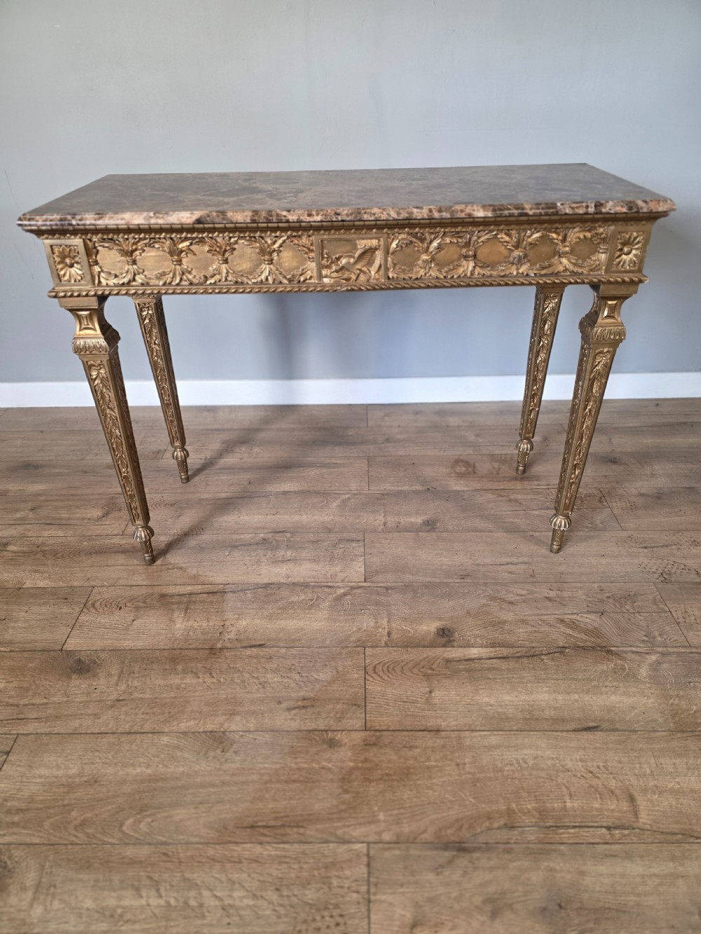 Mid-Century Console Table in Marble and Gilded Wood 