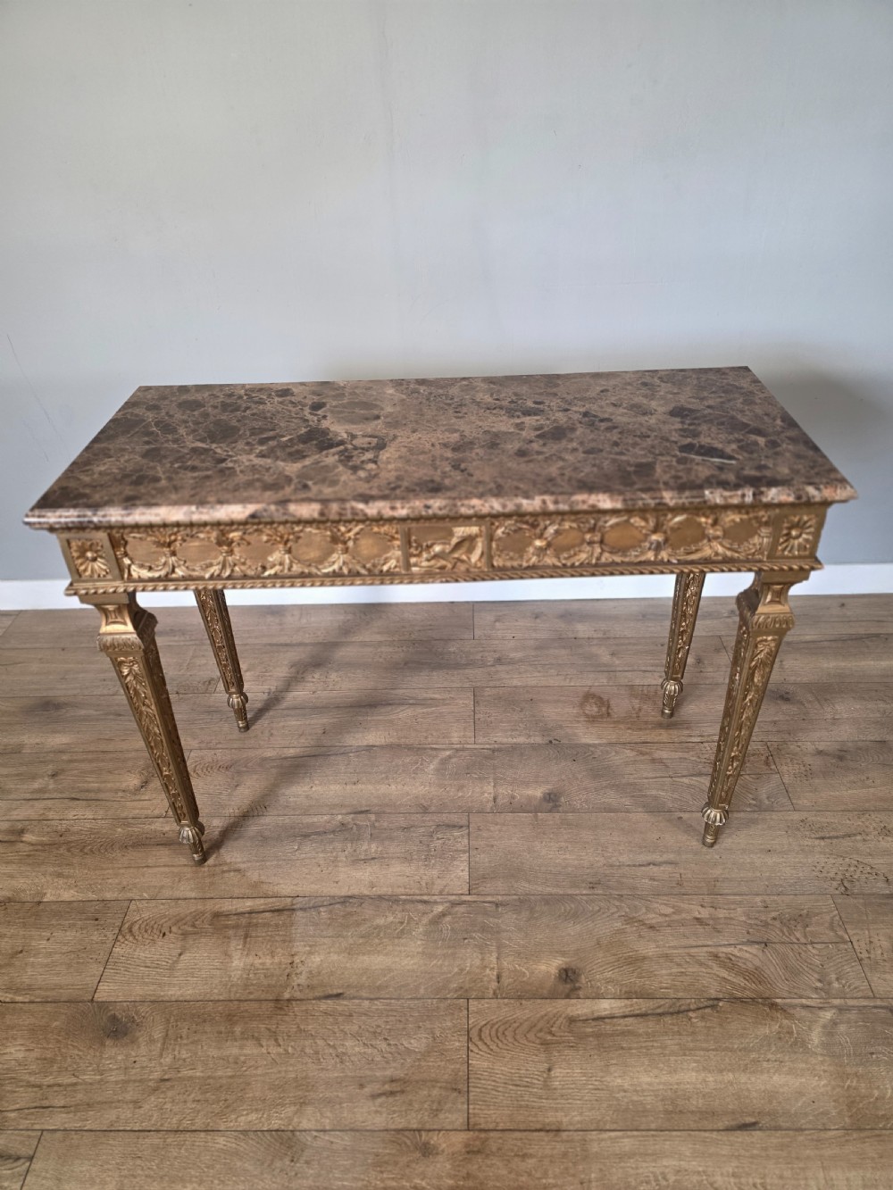 Mid-Century Console Table in Marble and Gilded Wood  View II