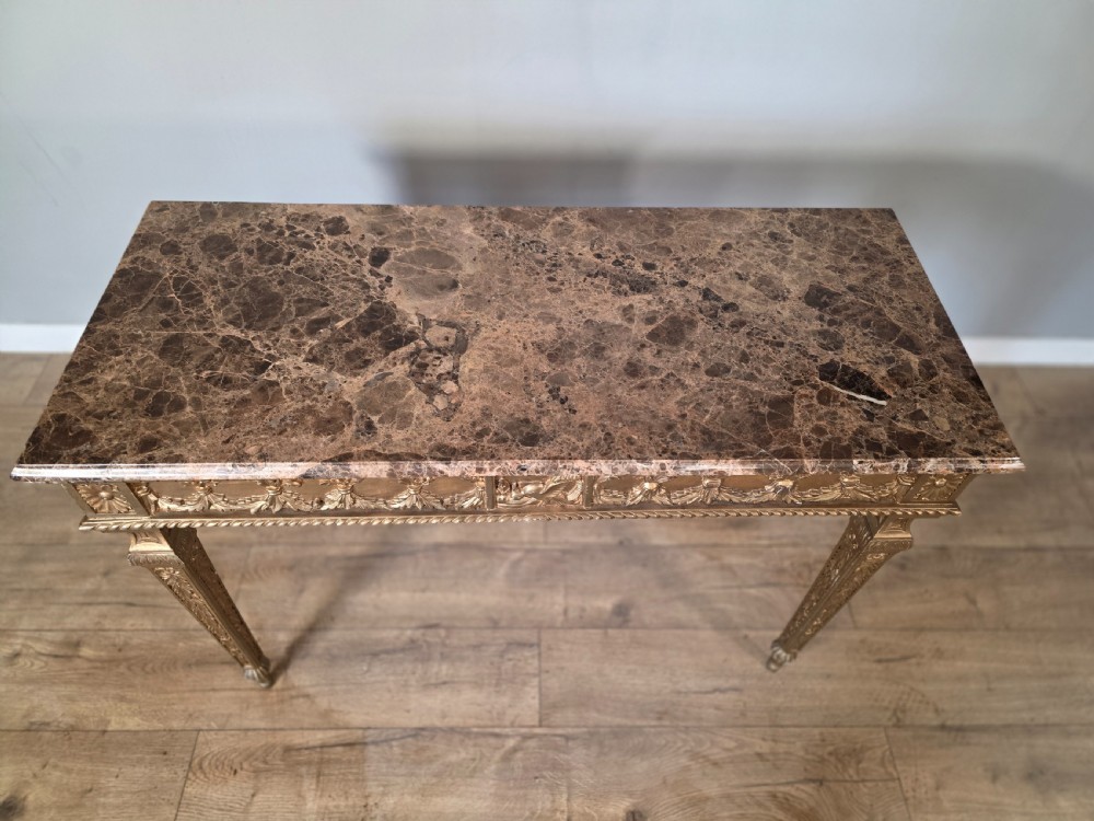 Mid-Century Console Table in Marble and Gilded Wood  View III