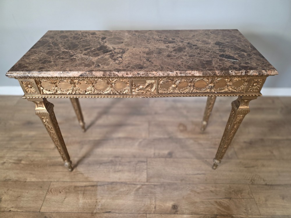Mid-Century Console Table in Marble and Gilded Wood  View IV