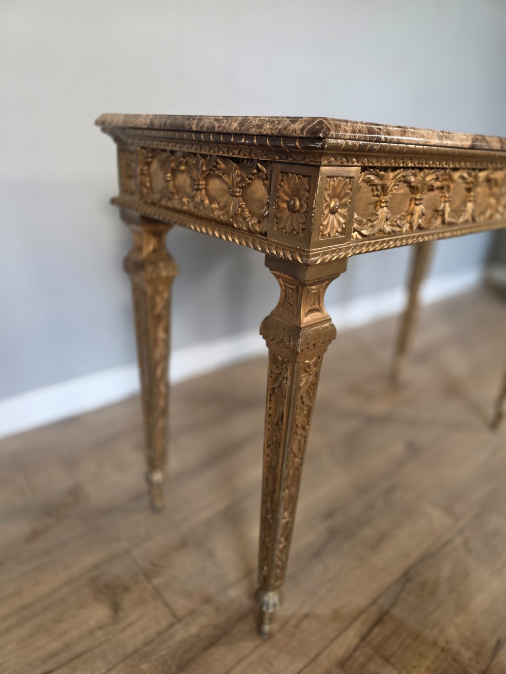 Mid-Century Console Table in Marble and Gilded Wood  View V