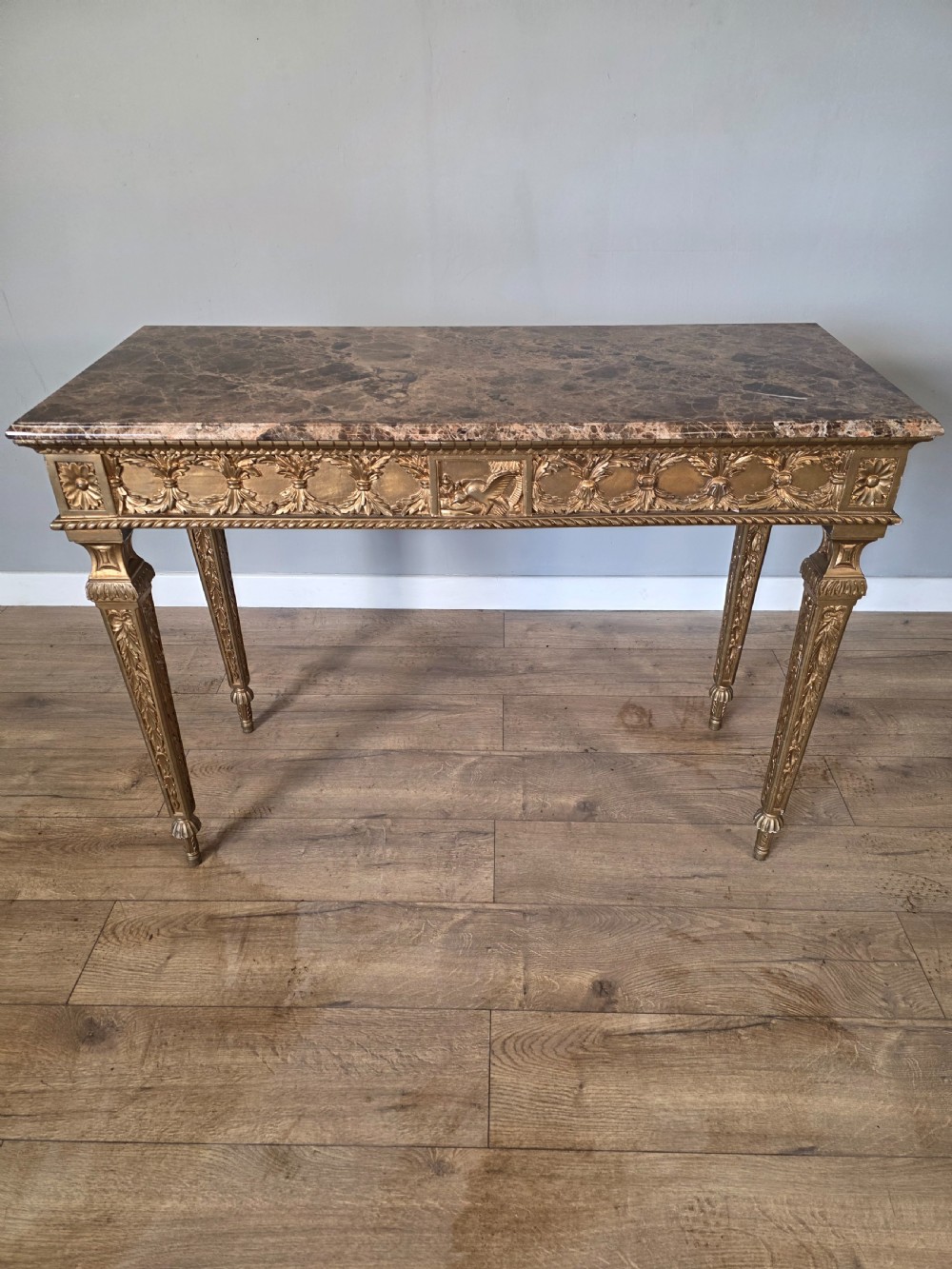Mid-Century Console Table in Marble and Gilded Wood  View VI