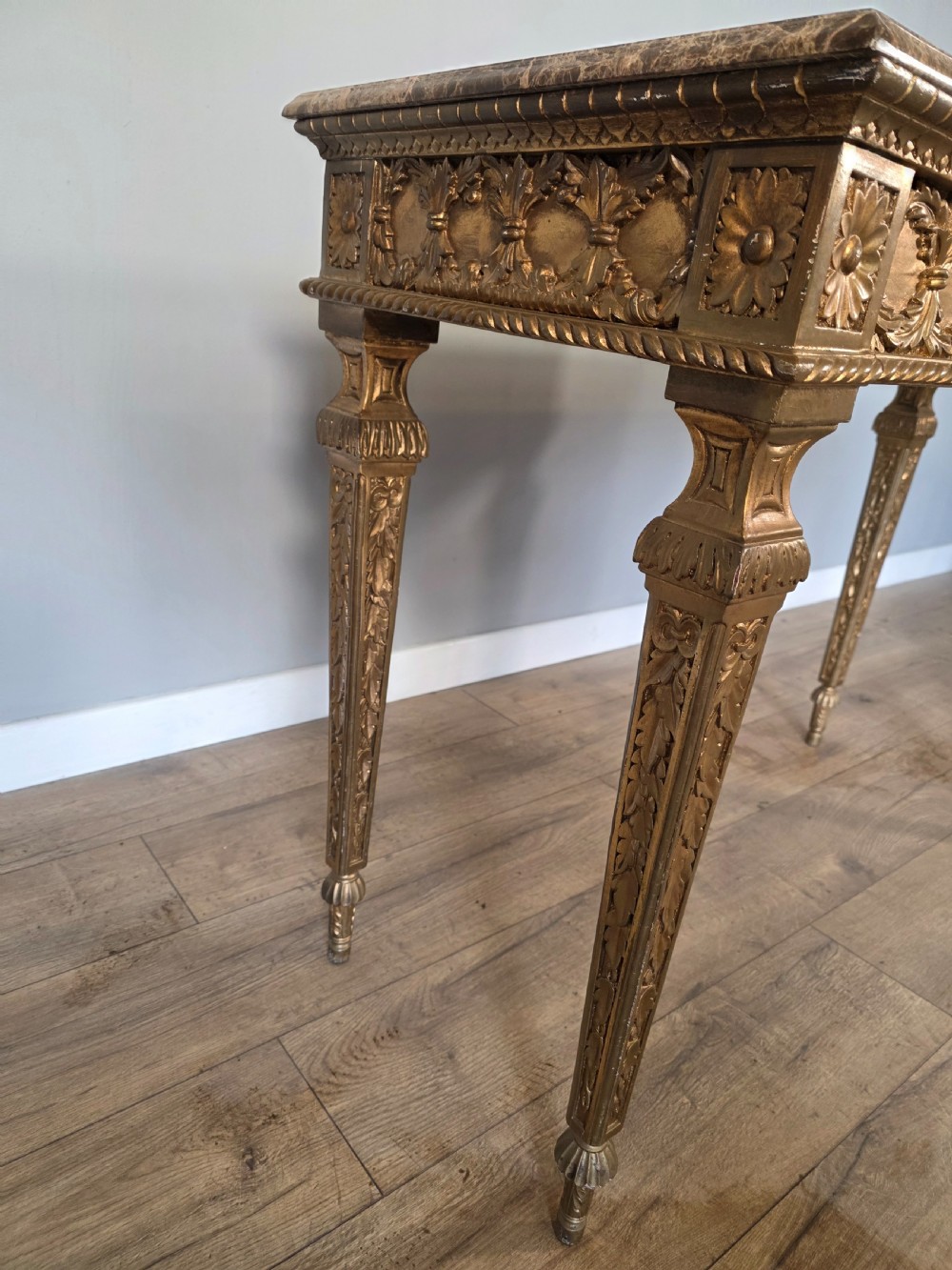 Mid-Century Console Table in Marble and Gilded Wood  View VII