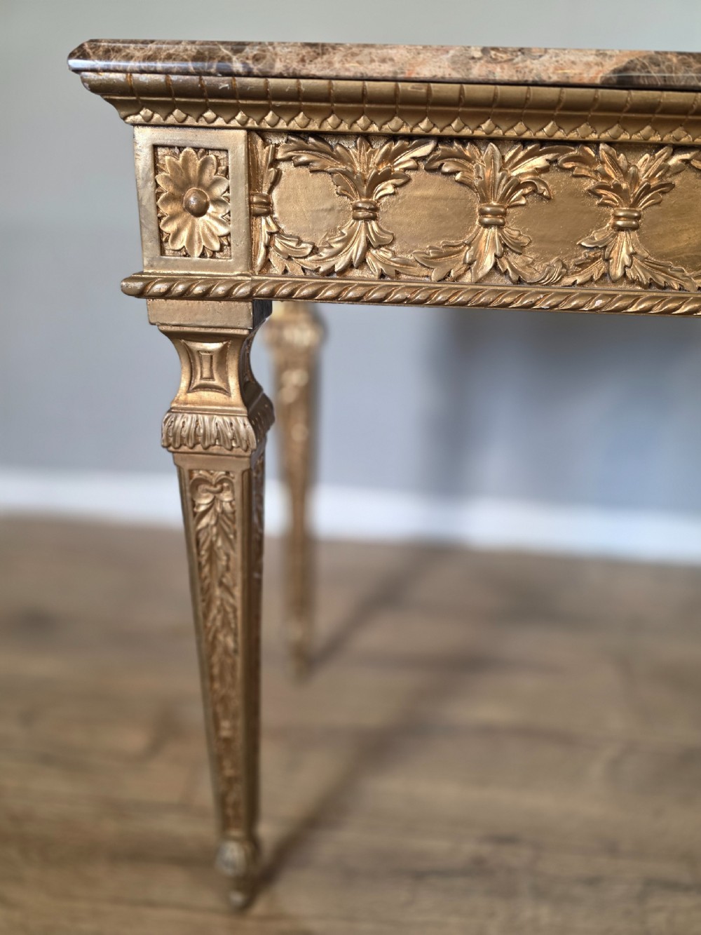 Mid-Century Console Table in Marble and Gilded Wood  View VIII