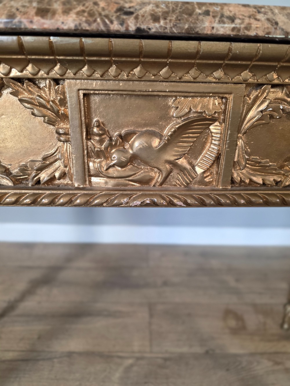 Mid-Century Console Table in Marble and Gilded Wood  View X
