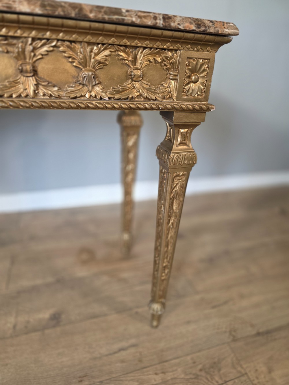 Mid-Century Console Table in Marble and Gilded Wood  View XI