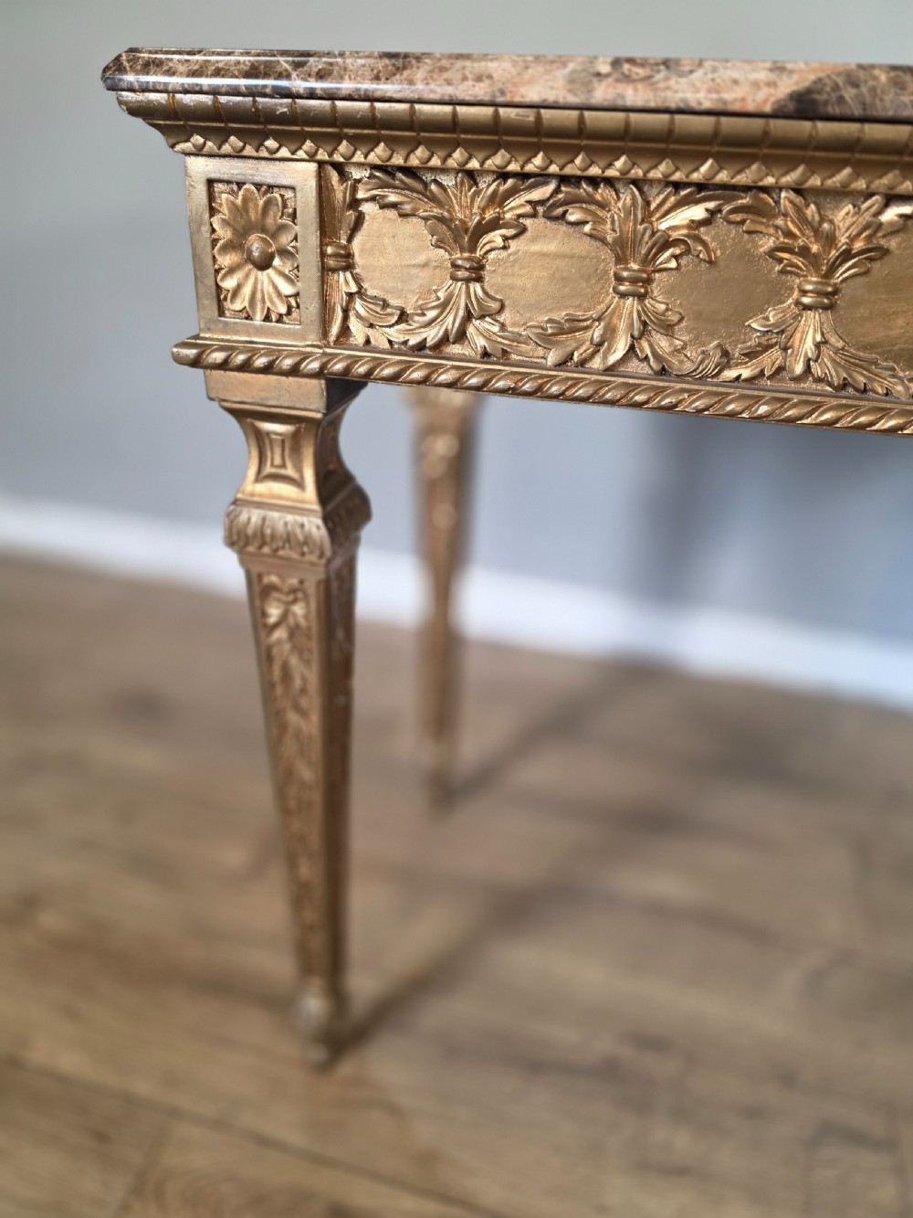 Mid-Century Console Table in Marble and Gilded Wood  View XII