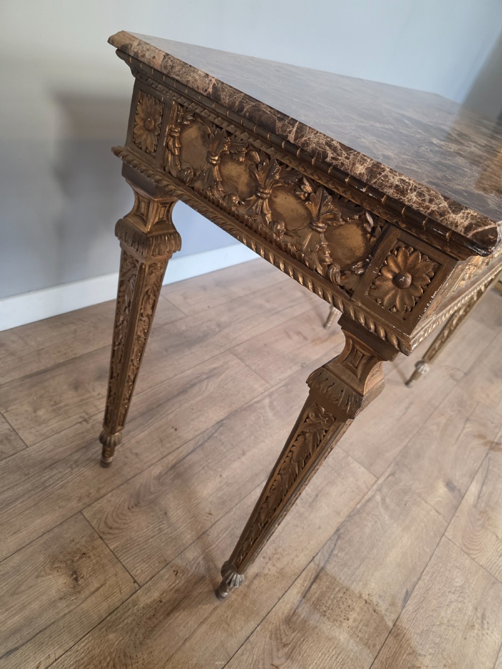 Mid-Century Console Table in Marble and Gilded Wood  View XIV