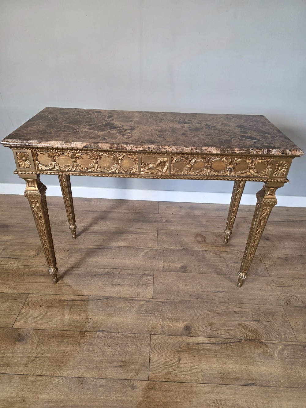 Mid-Century Console Table in Marble and Gilded Wood  View XX