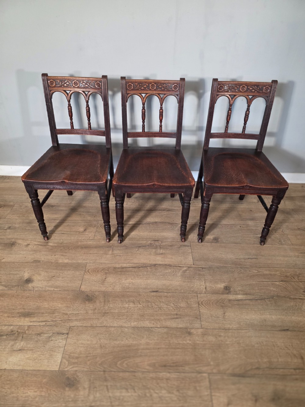 Antique set of 6 English Oak Gothic Dining Chairs  View IV