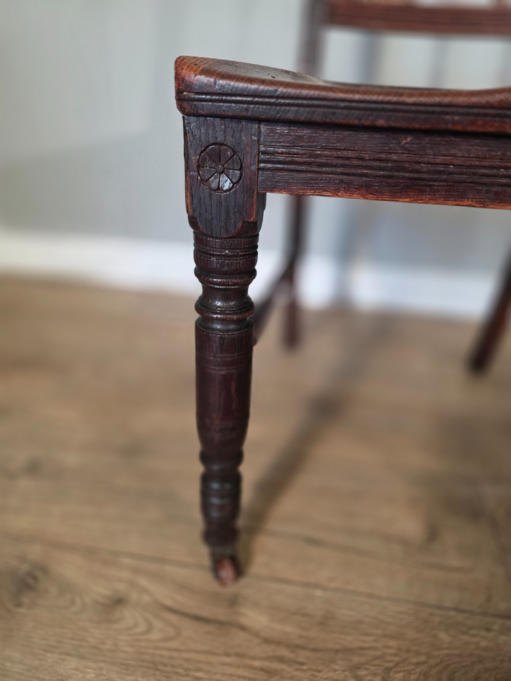 Antique set of 6 English Oak Gothic Dining Chairs  View IX