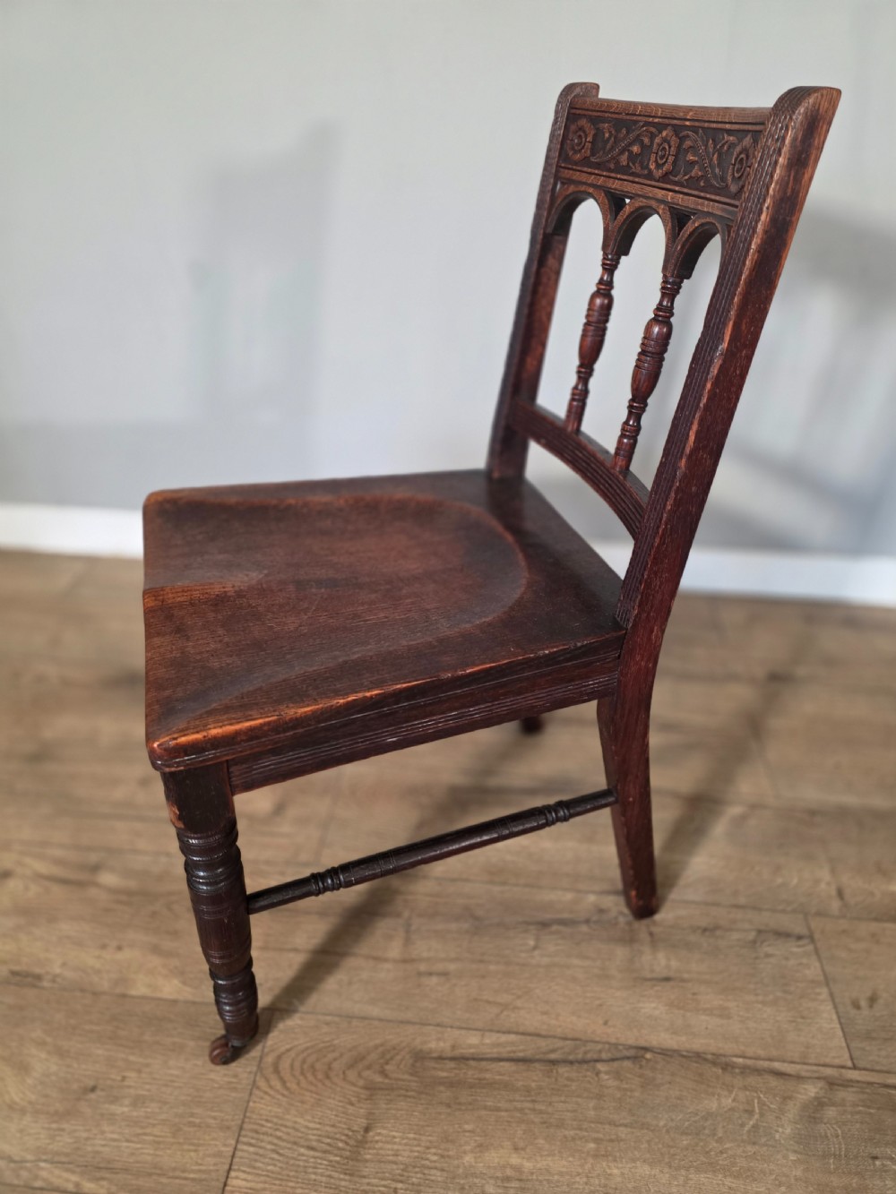 Antique set of 6 English Oak Gothic Dining Chairs  View XIII