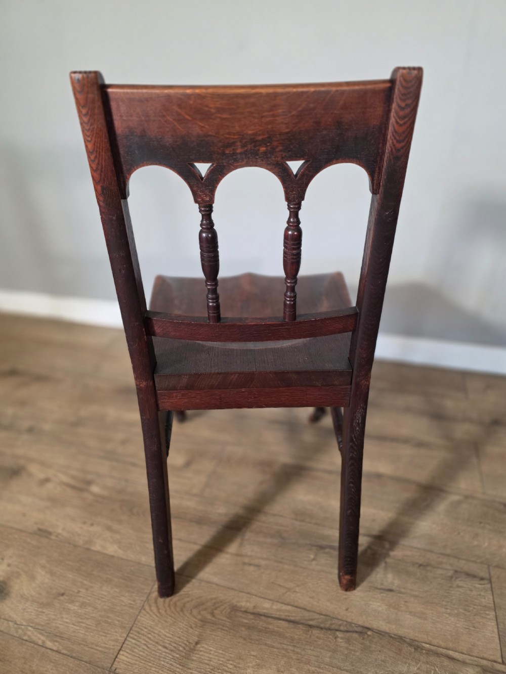 Antique set of 6 English Oak Gothic Dining Chairs  View XIV