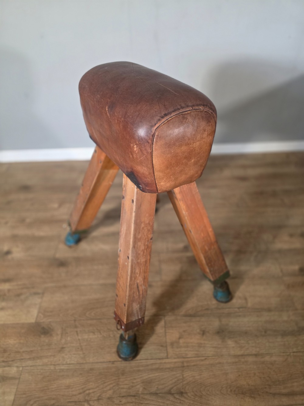 Antique Mid-Century Gymnastic Leather Pommel Horse  View II