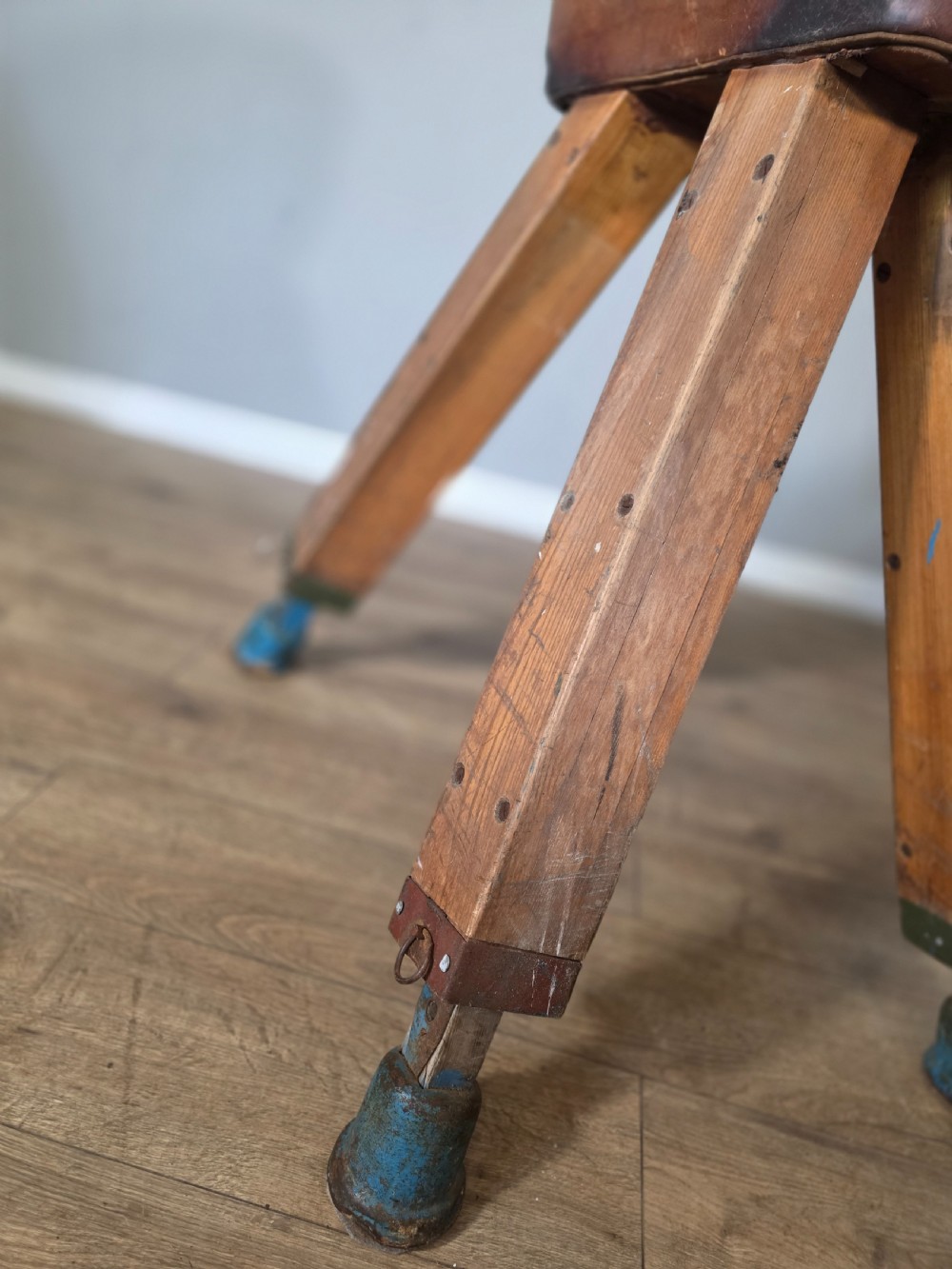 Antique Mid-Century Gymnastic Leather Pommel Horse  View V