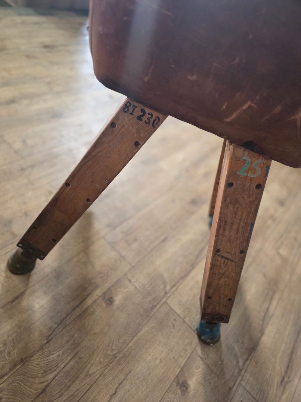 Antique Mid-Century Gymnastic Leather Pommel Horse  View VII