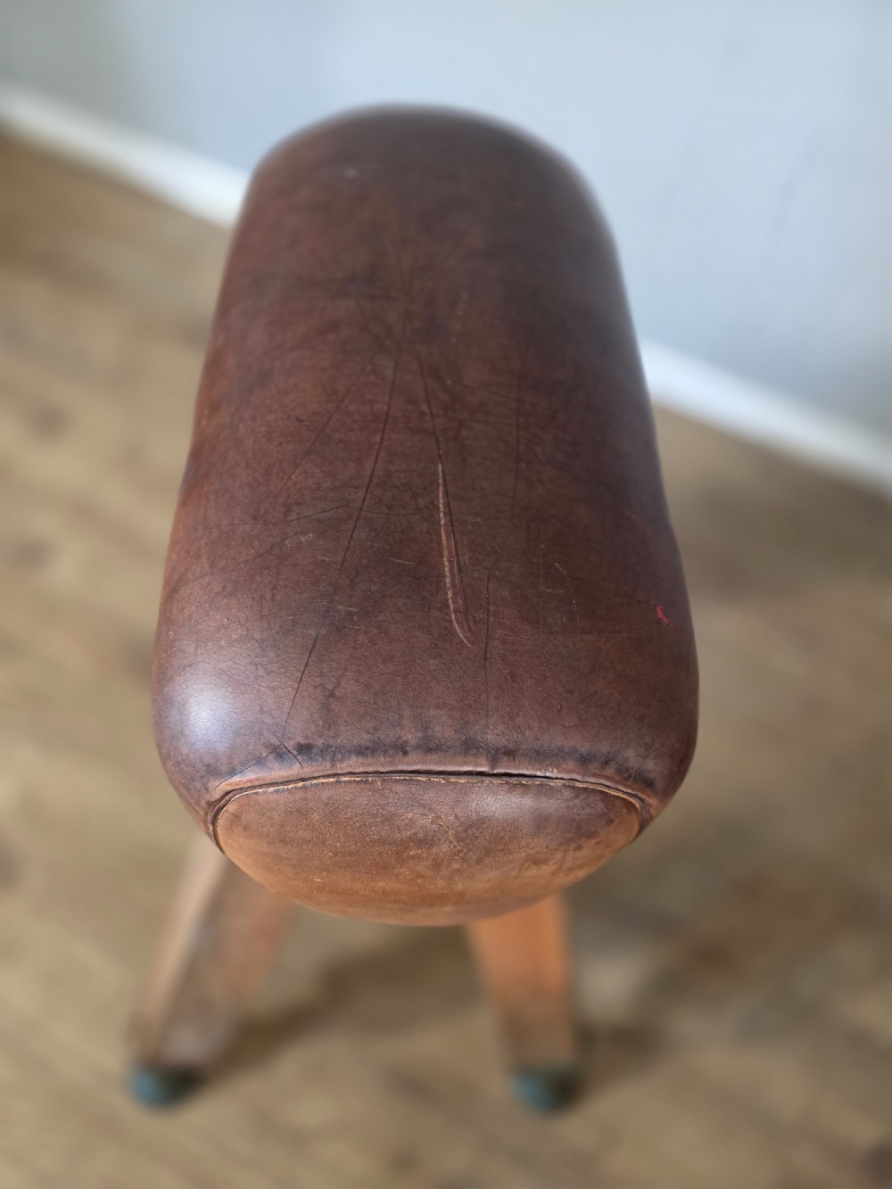 Antique Mid-Century Gymnastic Leather Pommel Horse  View X