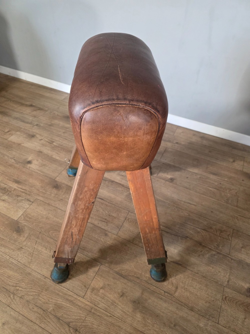 Antique Mid-Century Gymnastic Leather Pommel Horse  View XI