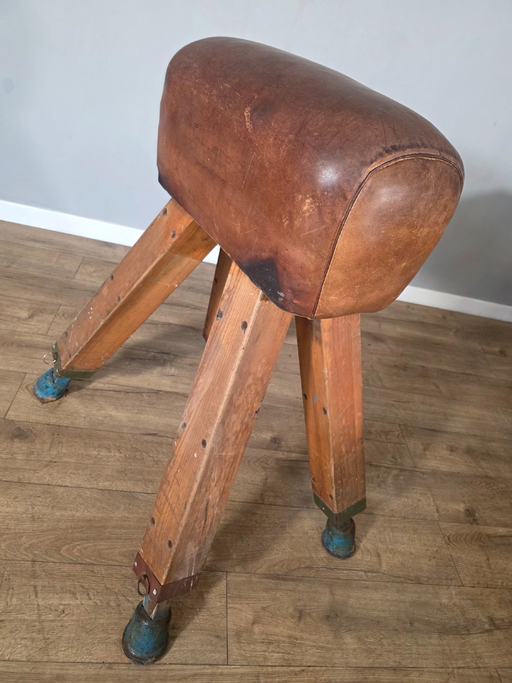 Antique Mid-Century Gymnastic Leather Pommel Horse  View XVII