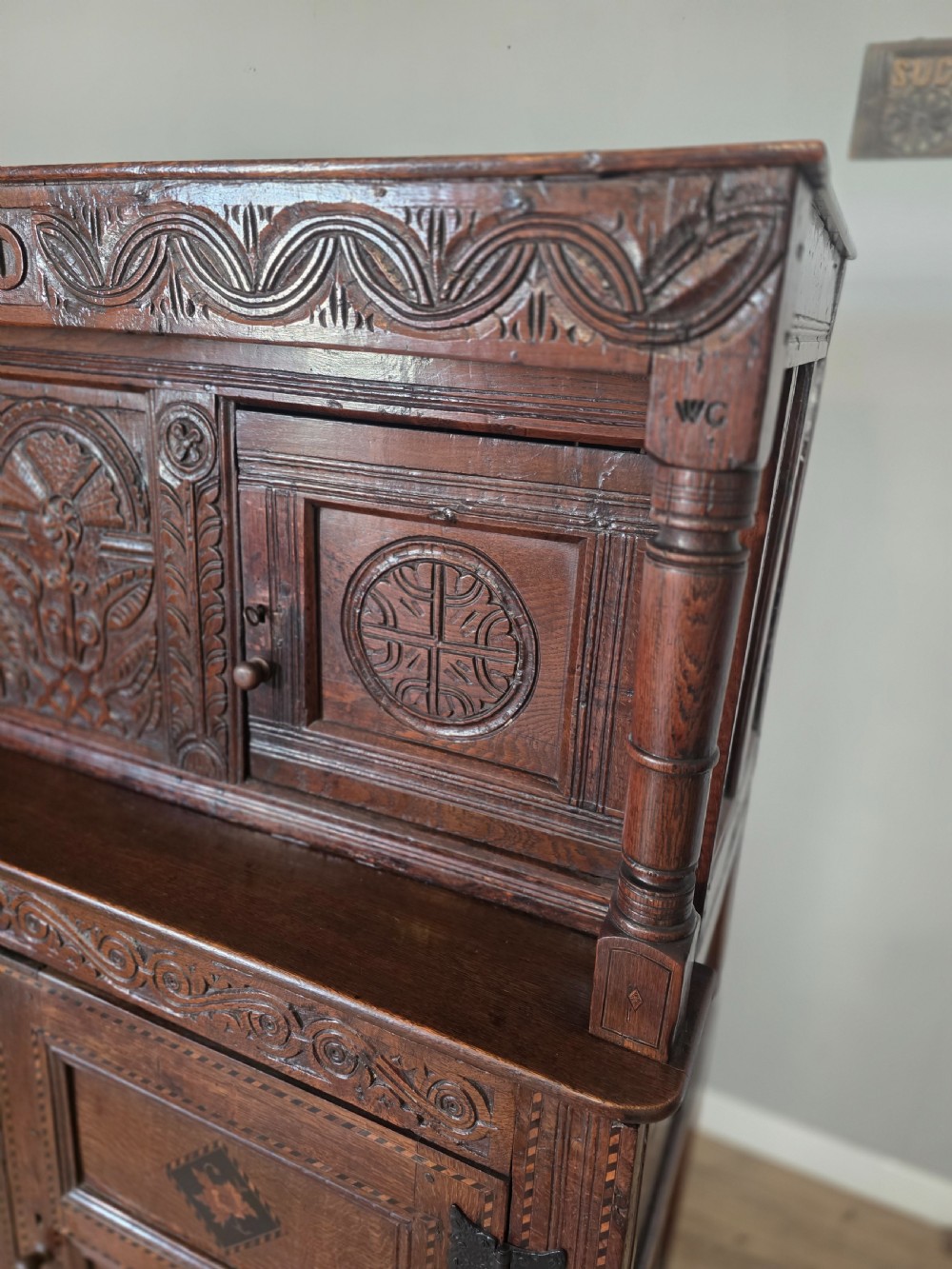 Antique Oak Inlaid Court Cupboard  View VII