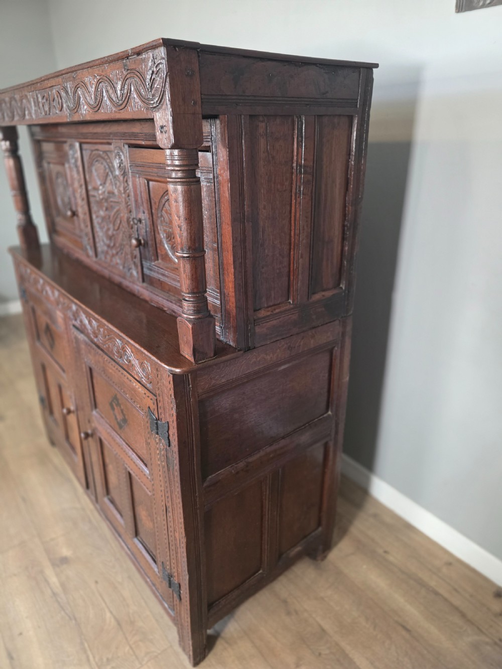 Antique Oak Inlaid Court Cupboard  View IX