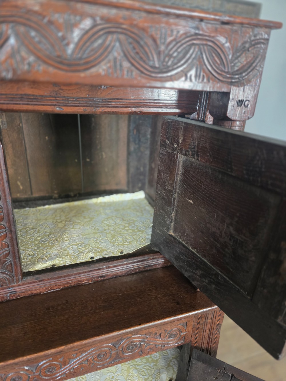 Antique Oak Inlaid Court Cupboard  View X