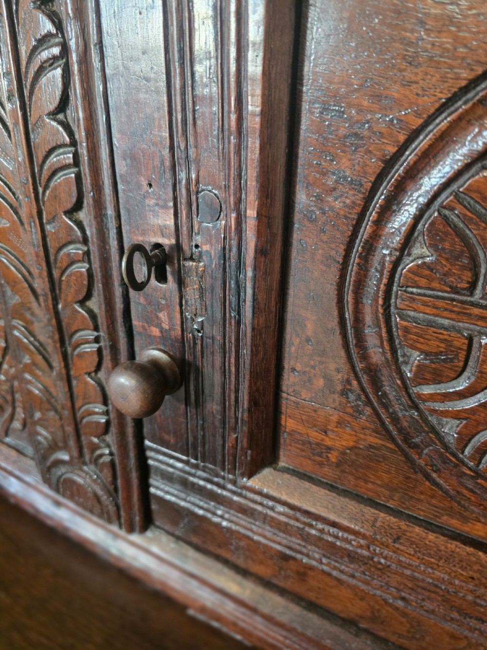 Antique Oak Inlaid Court Cupboard  View XIII