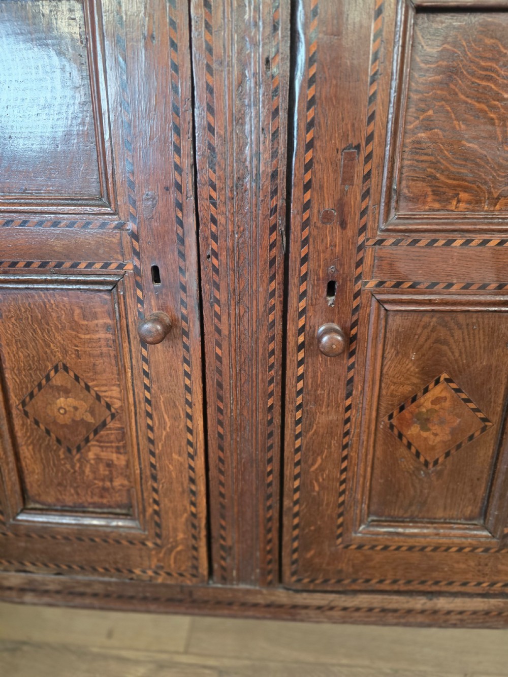 Antique Oak Inlaid Court Cupboard  View XVII