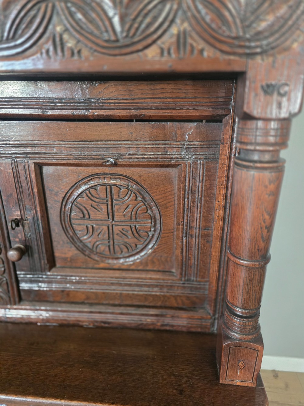 Antique Oak Inlaid Court Cupboard  View XVIII