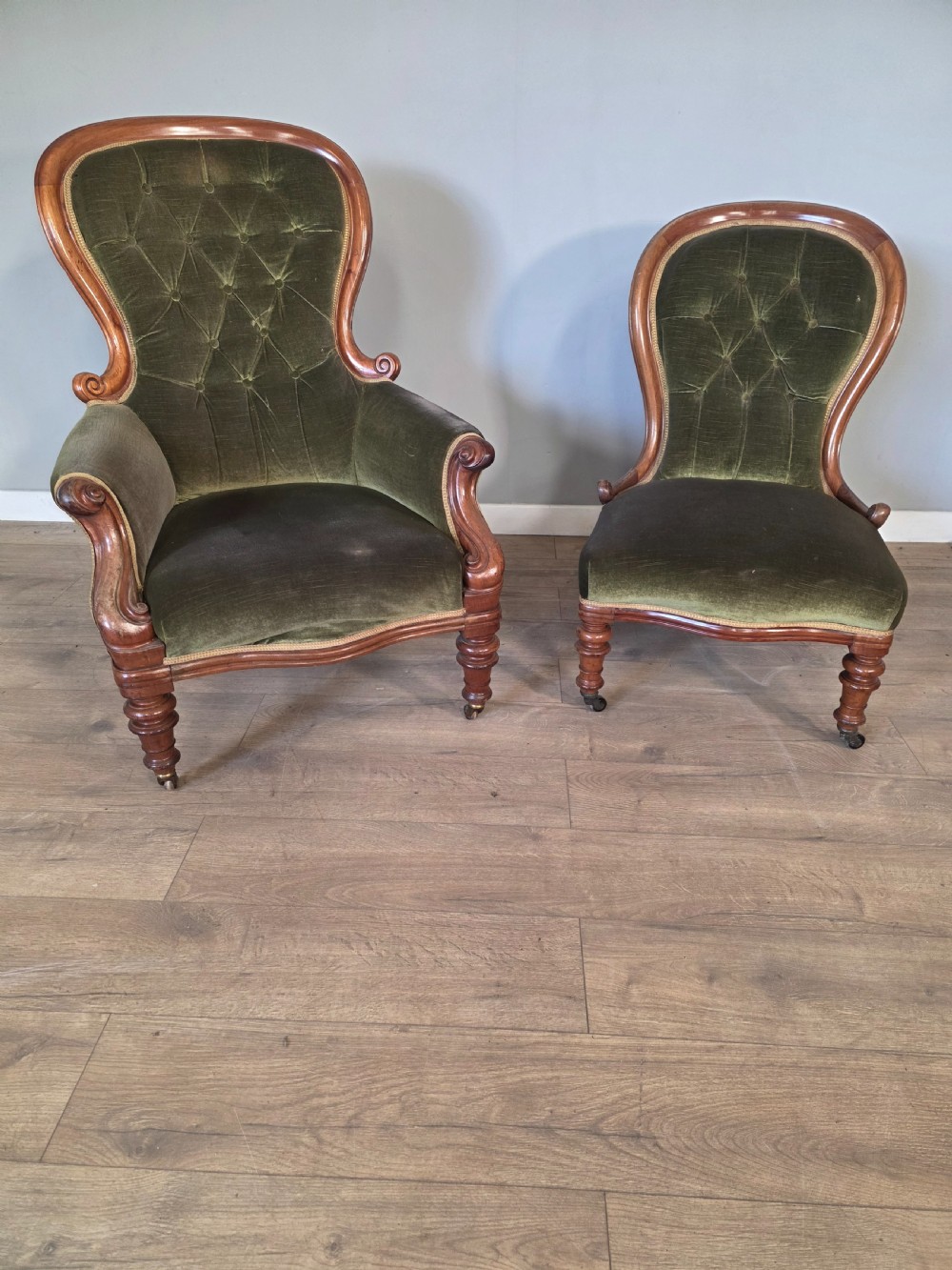 Pair of Victorian Ladies and Gents Spoon Back Chairs  View II