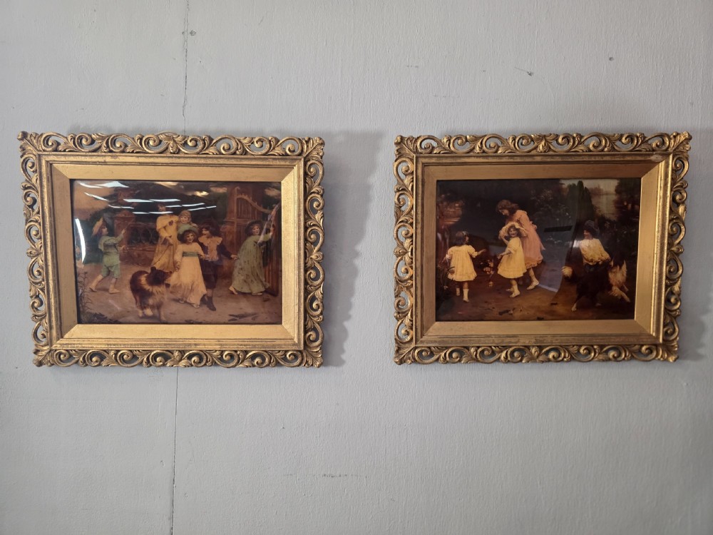 A Pair of Crystoleum after Arthur J Elsley framed in guilded wood 