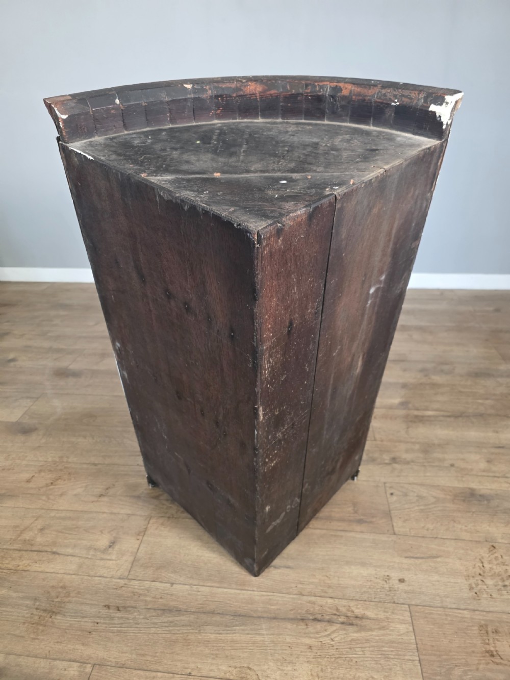 Antique George 111 Oak Cross Banded Wall Hanging Corner Cupboard Circa 1780 View IX