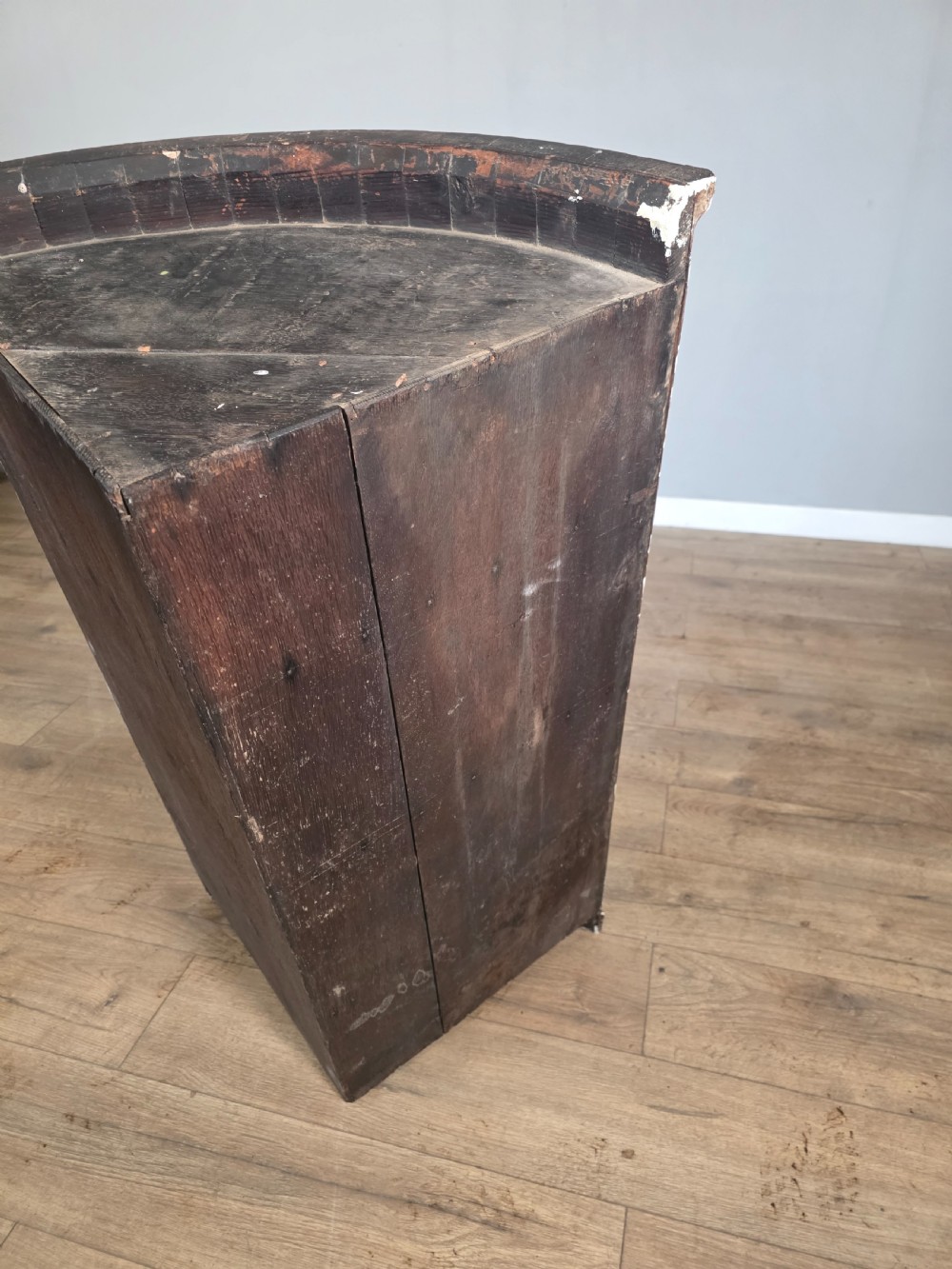 Antique George 111 Oak Cross Banded Wall Hanging Corner Cupboard Circa 1780 View XI