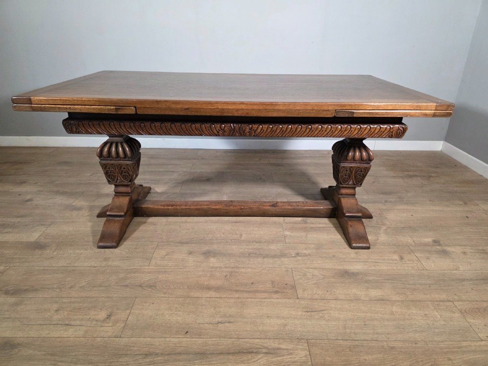 Antique Oak Extending Refectory Table 1920s