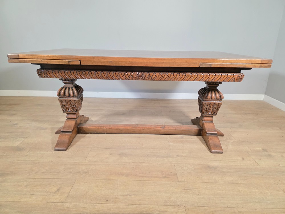 Antique Oak Extending Refectory Table 1920s View II