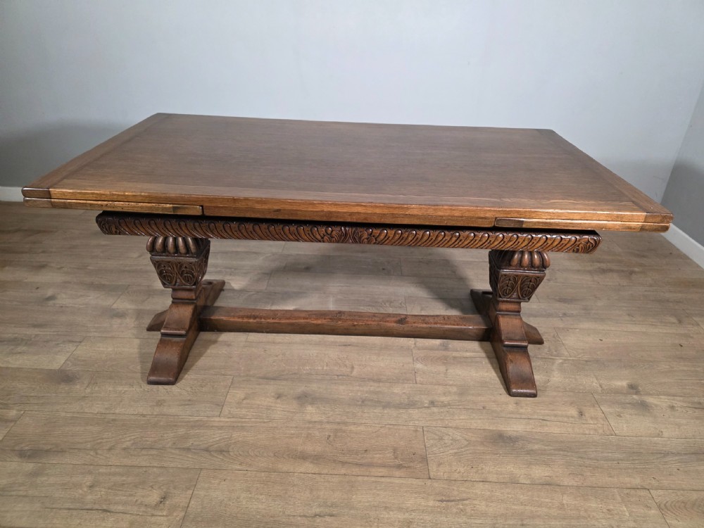 Antique Oak Extending Refectory Table 1920s View III