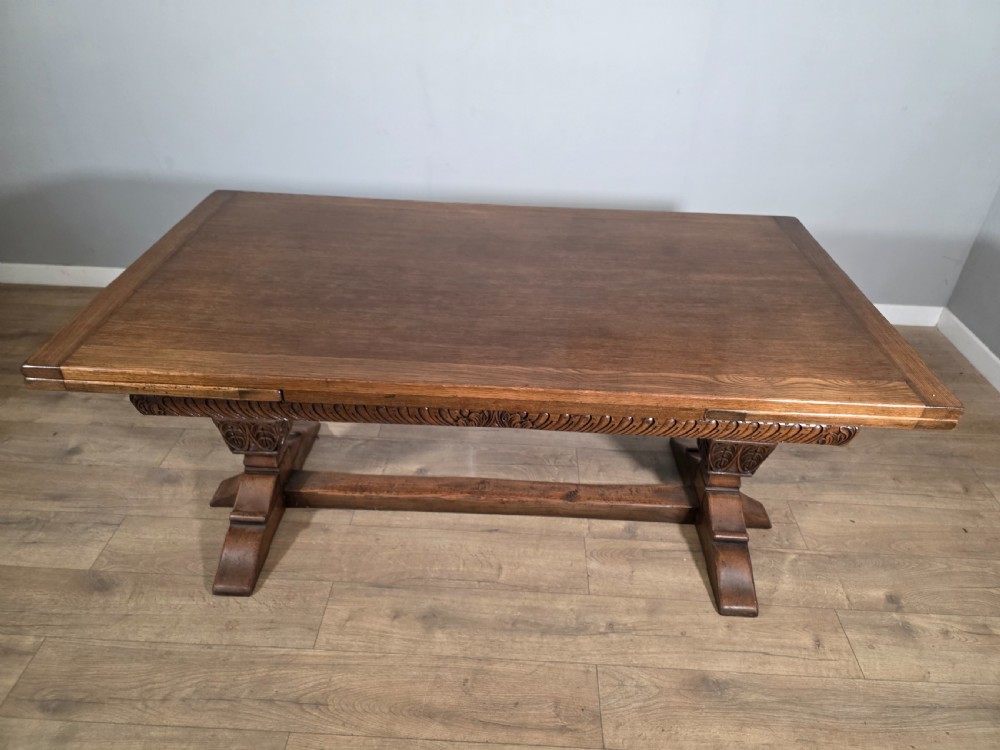 Antique Oak Extending Refectory Table 1920s View IV