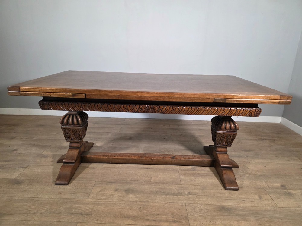 Antique Oak Extending Refectory Table 1920s View V
