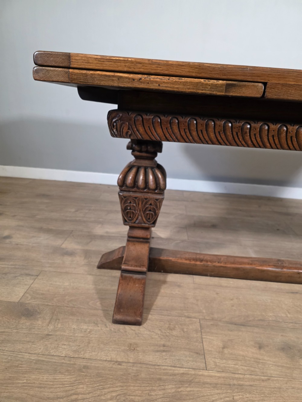 Antique Oak Extending Refectory Table 1920s View VI
