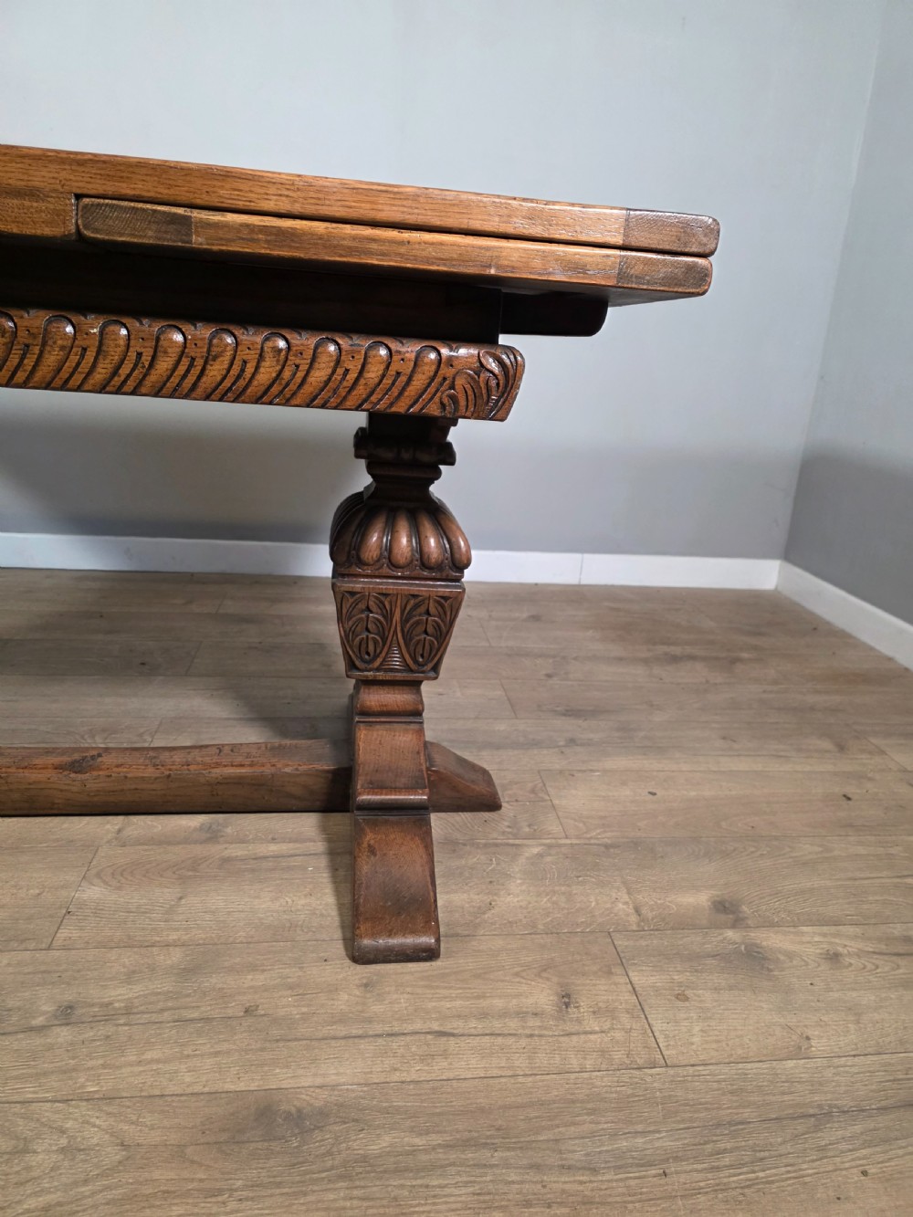 Antique Oak Extending Refectory Table 1920s View VII