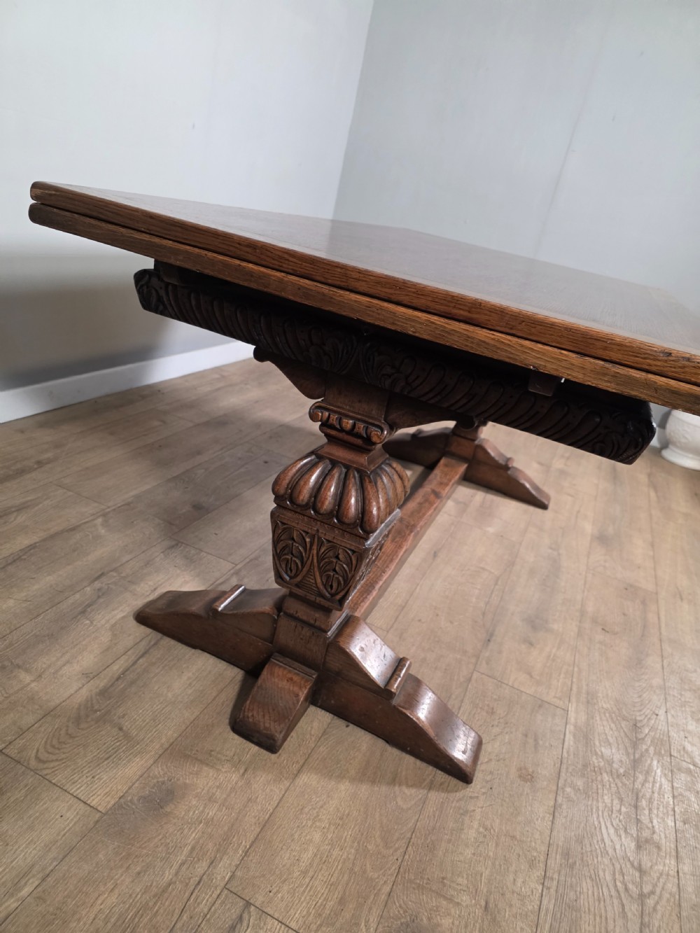 Antique Oak Extending Refectory Table 1920s View IX