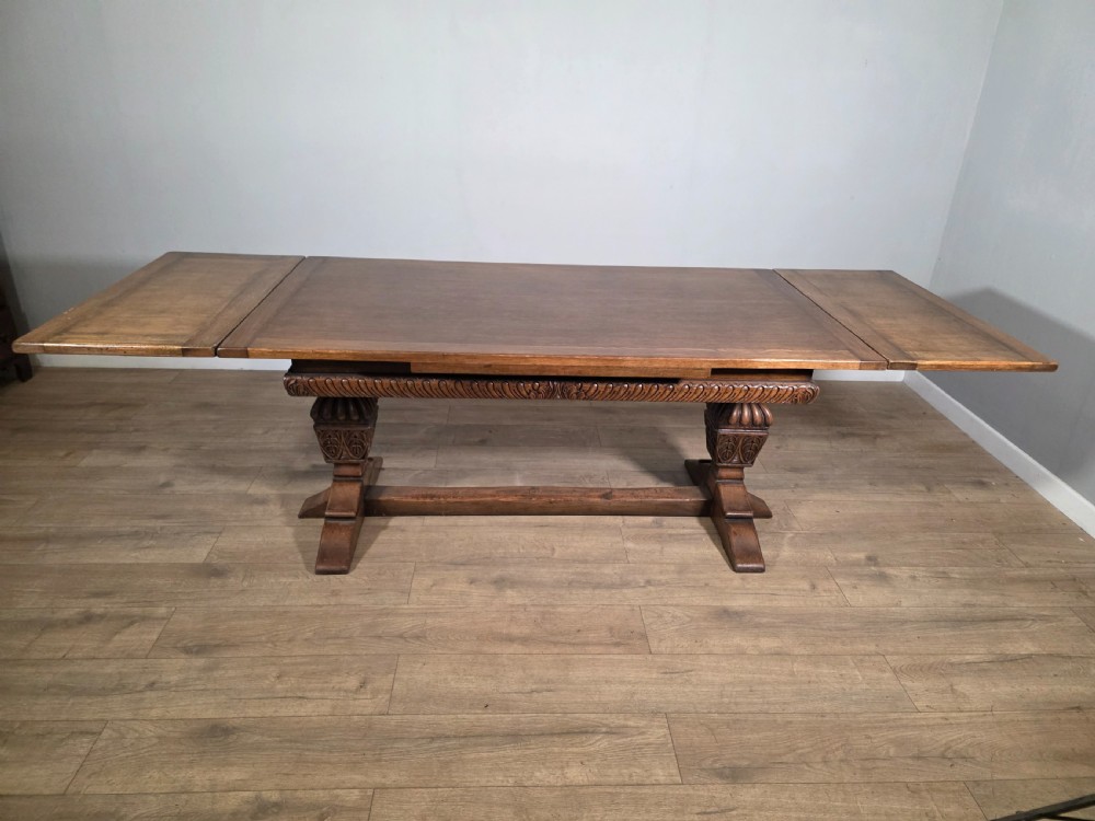 Antique Oak Extending Refectory Table 1920s View XII