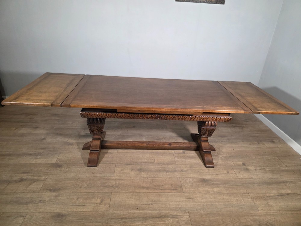 Antique Oak Extending Refectory Table 1920s View XV