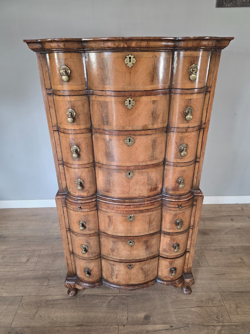 Antique George 11 Style Shaped Walnut Chest  View V